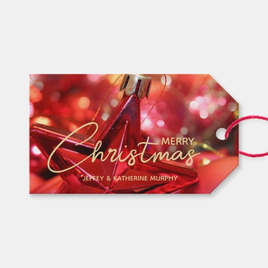 Kerst van Star Ornament Cadeaulabel (Voorkant (Horizontaal))