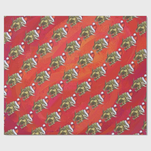 Kerst van Triceratops op rood Cadeaupapier (Vlak)