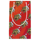 Kerst van Triceratops op rood Klein Cadeauzakje (Voorkant)