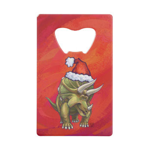 Kerst van Triceratops op rood Kredietkaart Flessenopener