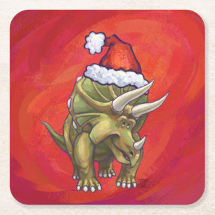 Kerst van Triceratops op rood Vierkante Kartonnen Onderzetter