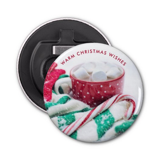 Kerst van warme chocolade en snoepsuikerriet button flesopener (Voorkant)