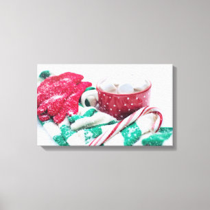 Kerst van warme chocolade en snoepsuikerriet canvas afdruk