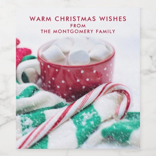 Kerst van warme chocolade en snoepsuikerriet wijn etiket (Enkel label)