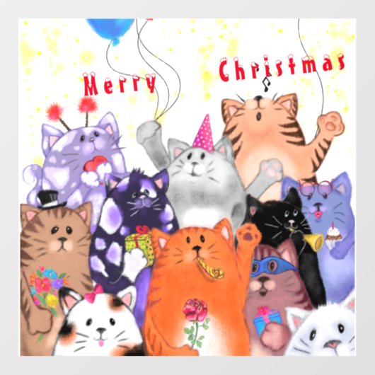 Kerst Venster Cling met Happy Cats Party Raamsticker (Vel)