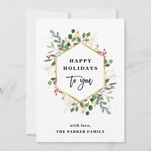 Kerst Vergulde Groenelementen Wit | Prettig Kerstf Feestdagenkaart (Voorkant)