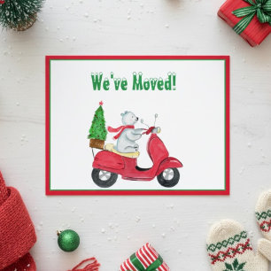 Kerst verhuisbericht IJsbeer Scooter Aankondigingskaart