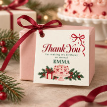 Kerst Verjaardag Roze Cake Strik Favor Tag