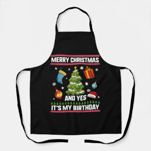 Kerst Verjaardag Shirt, Vrolijk kerstfeest en ja Schort