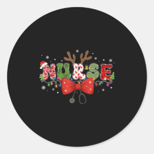 Kerst Verpleegster Coquette Bow Stethoscoop Rendie Ronde Sticker