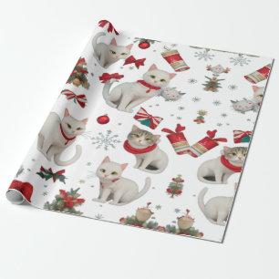 Kerst Vibes Katten Naadloos Patroon Cadeaupapier