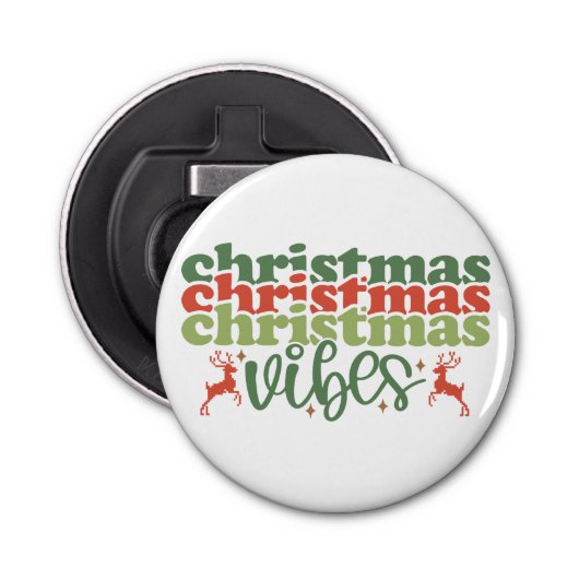 Kerst Vibes Retro Groovy Kerst Feestdagen Button Flesopener (Voorkant)