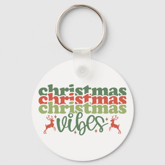 Kerst Vibes Retro Groovy Kerst Feestdagen Sleutelhanger (Voorkant)