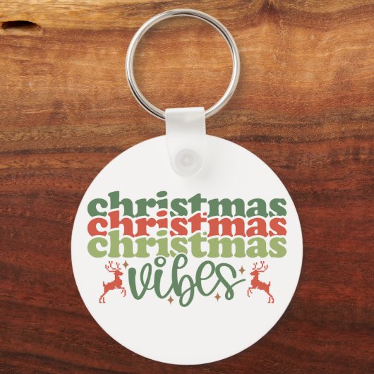 Kerst Vibes Retro Groovy Kerst Feestdagen Sleutelhanger (Voorkant)