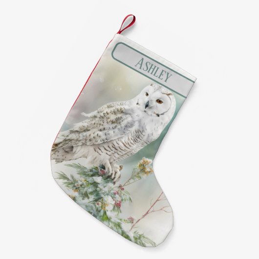 Kerst Vibes Waterverf Uil - Kleine Kerstsok (Voorkant (Hangend))