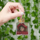 Kerst Victoriaans Kind Rood Pet Meisje Portret Ar Sleutelhanger (Hand)