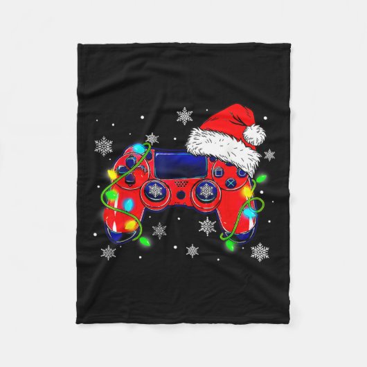 Kerst Video Game Controller Santa Hat Gamer Bo Fleece Deken (Voorkant)