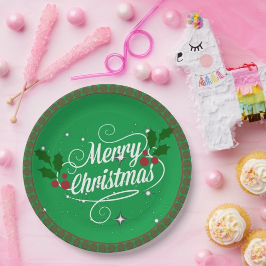 Kerst vieren, feestgroen papieren bordje (Feest)