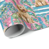Kerst vignette Goldendoodle inpakpapier (Rol Hoek)