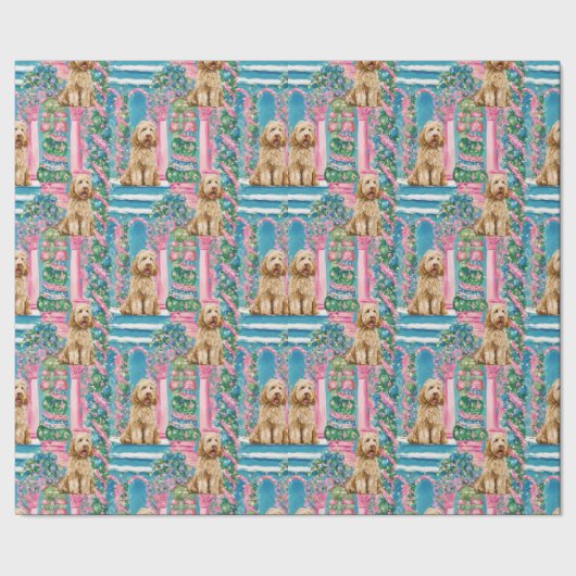 Kerst vignette Goldendoodle inpakpapier (Zoom)