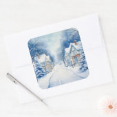 Kerst Village Blue Scene Vierkante Sticker (Envelop)