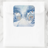 Kerst Village Blue Scene Vierkante Sticker (Tas)
