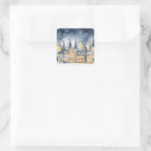 Kerst Village Night Sky Vierkante Sticker (Tas)