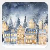 Kerst Village Night Sky Vierkante Sticker (Voorkant)