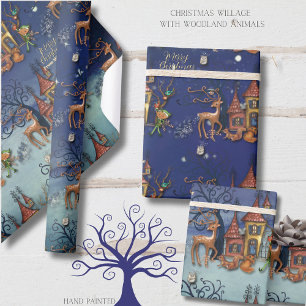 Kerst Village Rendier, Elf, Eekhoorn & Vos Cadeaupapier