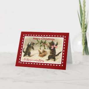 Kerst Vintage Kaart Prettig Kerstfeest Katten Kitt