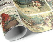 Kerst Vintage Kaarten Kerstman Collage Cadeaupapier (Rol Hoek)