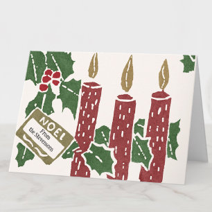 Kerst Vintage Linoleumdruk Kaarsen Groet Kaart