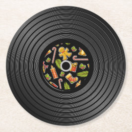 Kerst Vinyl Record Ronde Kartonnen Onderzetter