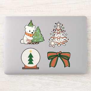 Kerst Vinyl Stickers: Knuffel Beer, Boom, Boog Sticker
