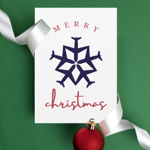 Kerst vliegtuig sneeuwvlok eenvoudig luchtvaart gr briefkaart