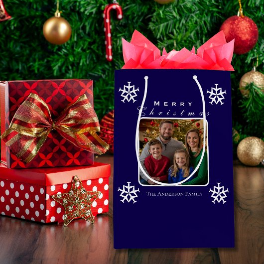 Kerst Vliegtuig Sneeuwvlok Foto Grappig Custom Medium Cadeauzakje