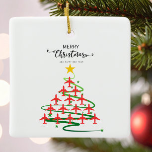 Kerst Vliegtuigboom & Foto Eenvoudige Luchtvaart Keramisch Ornament