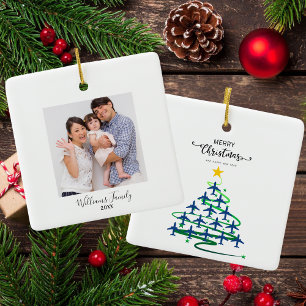Kerst Vliegtuigboom & Foto Eenvoudige Luchtvaart Keramisch Ornament