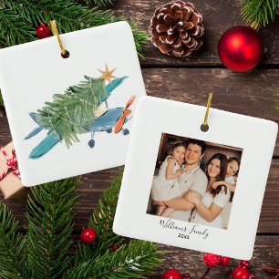 Kerst Vliegtuigboom & Foto Eenvoudige Luchtvaart Keramisch Ornament