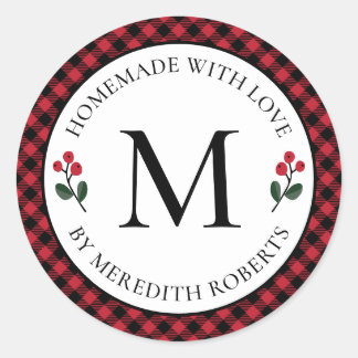 Kerst Voedsel Gift Rode Buffel Plaid Monogram Ronde Sticker