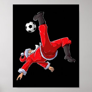 Kerst Voetbal Kerstman Grappige Fiets Trap Poster