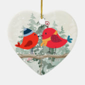 Kerst Vogel Koppel- Keramische Hart Ornament (Achterkant)