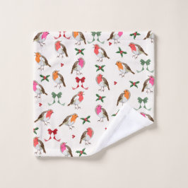 Kerst Vogel Patroon Robins en hulst Washandje