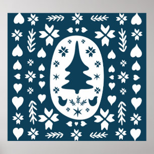 Kerst Volkskunst: Scandinavische Doodle. Poster