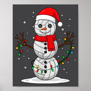 Kerst Volleybal Sneeuwman Kerstman Hoed Grappig Va Poster