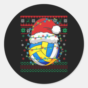 Kerst Volleybal Xmas Santa Sports Pet Ronde Sticker