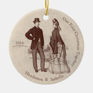Kerst voor het eerst samen voor vintage koppels keramisch ornament