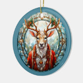Kerst voor papa herten hoofd gewei rood blauw keramisch ornament (Links)