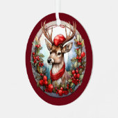 Kerst voor papa herten hoofd gewei rood blauw metalen ornament (Voorkant links)