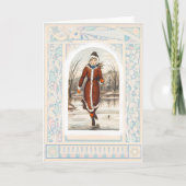 kerst voor vrouwen met ijsschaatsen (1865-1899) feestdagen kaart (Voorkant)